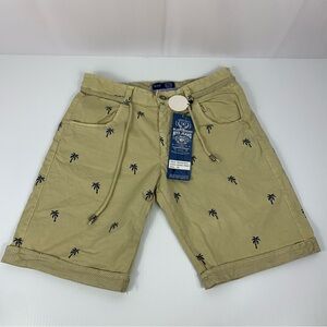 NYD Jeans Men's Khaki Palm Tree Print Shorts Limited Edition Size 30 97% Cotton